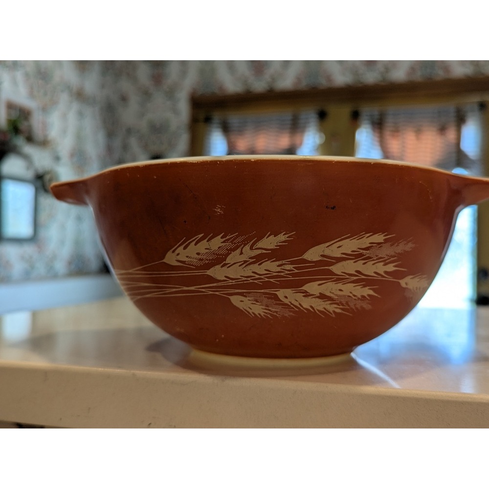Vintage Pyrex Autumn Harvest Wheat Cinderella Mixing Bowls 441 442 Set of 2 - Picture 6 of 16
